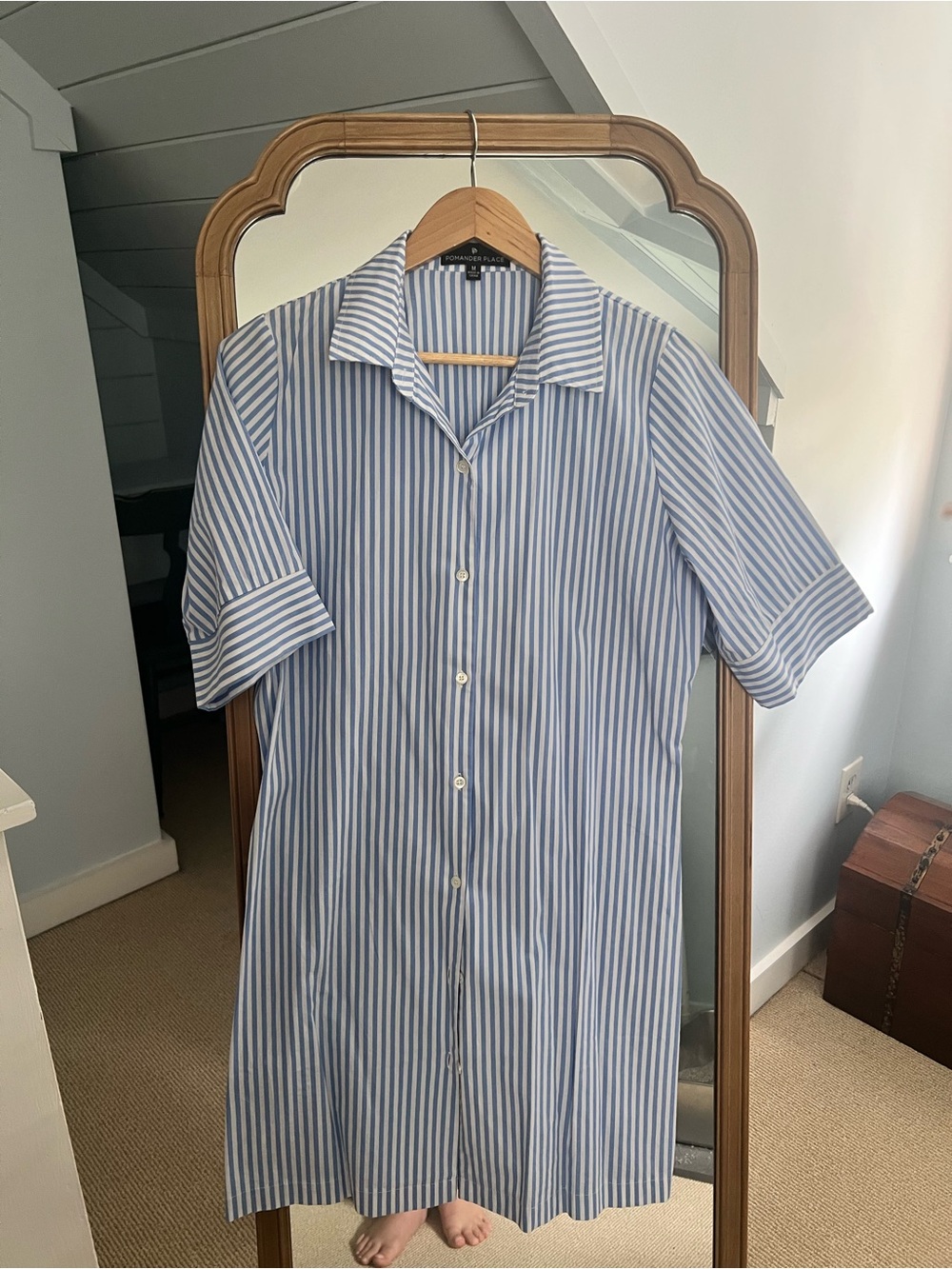 Pomander Place Blue and White Striped Short-Sleeve Button-Down Shirt